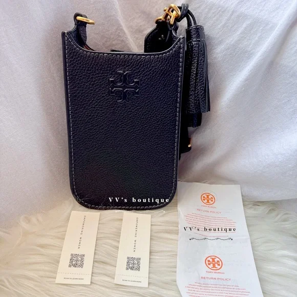 NWT Tory Burch Thea Cellphone Smartphone Pebble Leather Crossbody Black … - Picture 4 of 8